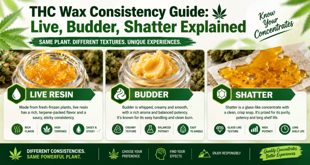 THC Wax Consistency Guide: Live, Budder, Shatter Explained