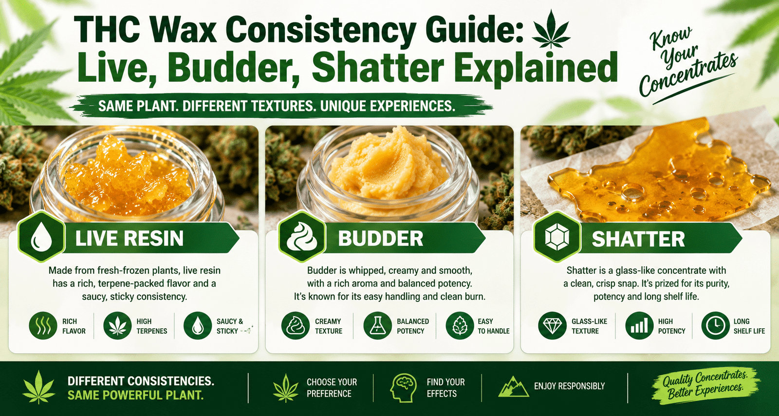 THC Wax Consistency Guide: Live, Budder, Shatter Explained